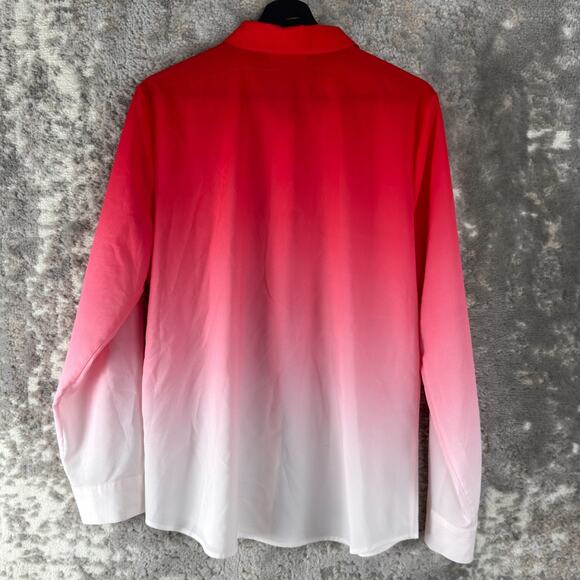 Calvin Klein Size L Ombre Casual Button Top Red White Long Sleeve Collar Shirt - Picture 5 of 9